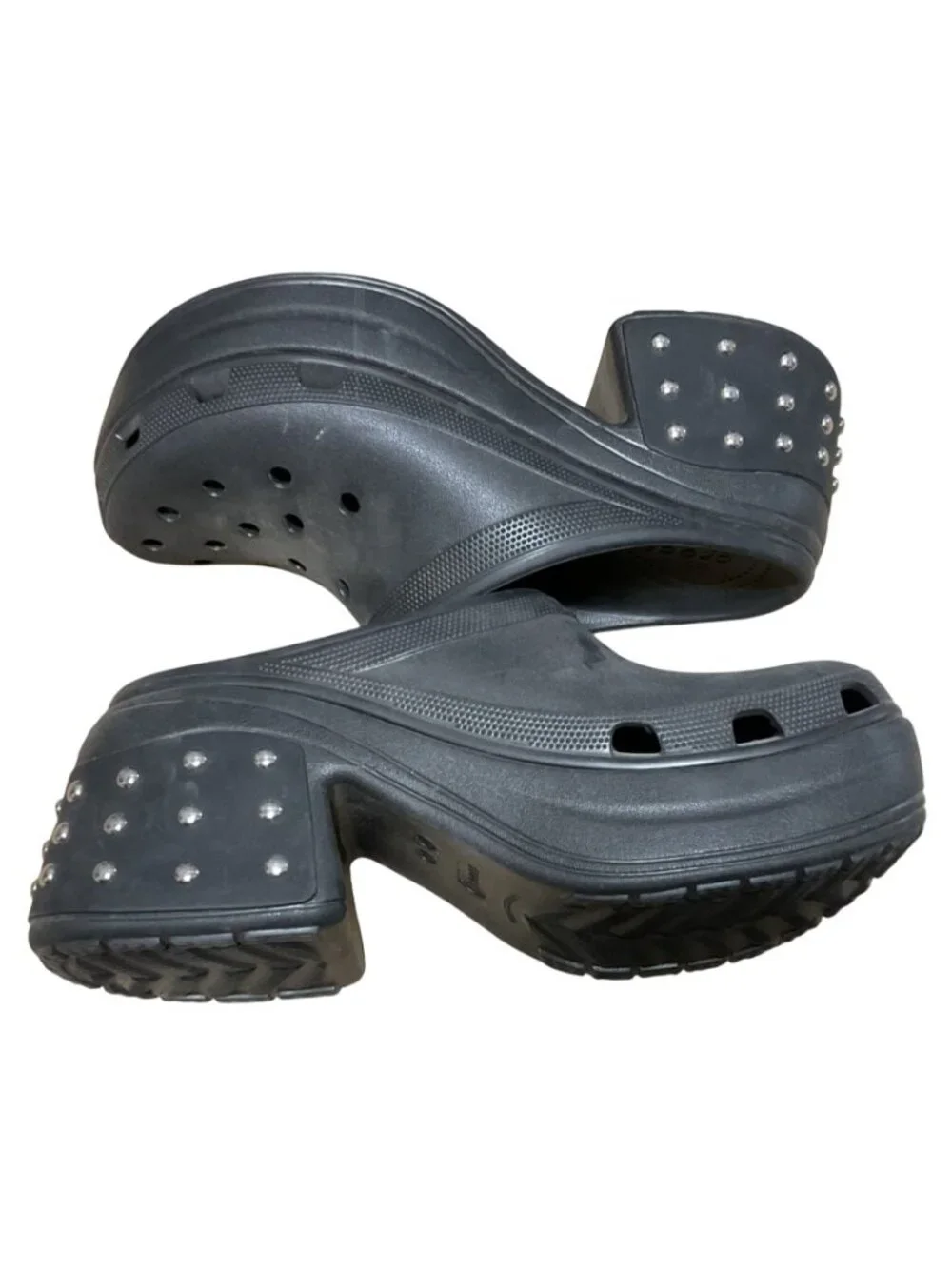 Crocs Studded Siren Clogs Size 12 Platform Heels Black W/ Silver-Tone Studs Mens